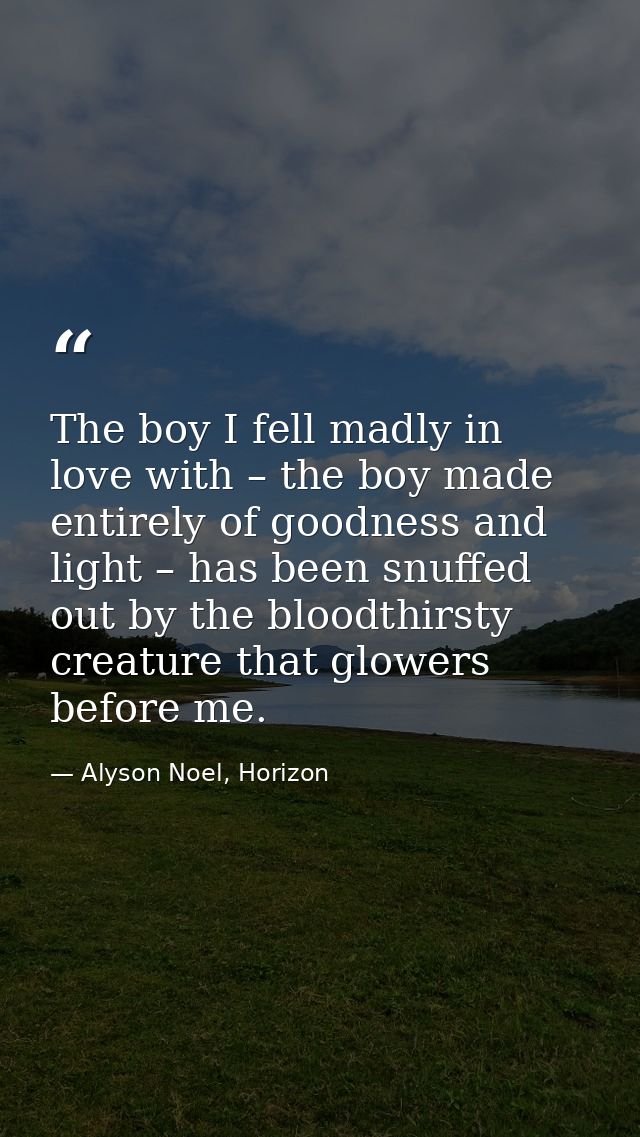The boy I fell madly in love with – the boy made entirely of goodness and light – has been snuffed out by the bloodthirs — Alyson Noel, Horizon