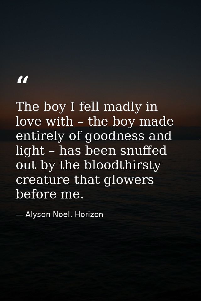 The boy I fell madly in love with – the boy made entirely of goodness and light – has been snuffed out by the bloodthirs — Alyson Noel, Horizon