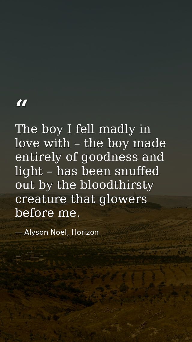 The boy I fell madly in love with – the boy made entirely of goodness and light – has been snuffed out by the bloodthirs — Alyson Noel, Horizon