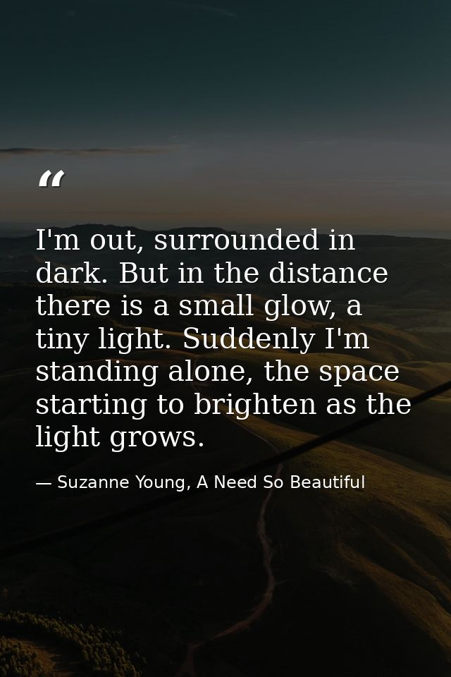 I'm out, surrounded in dark. But in the distance there is a small glow, a tiny light. Suddenly I'm standing alone, the s — Suzanne Young, A Need So Beautiful