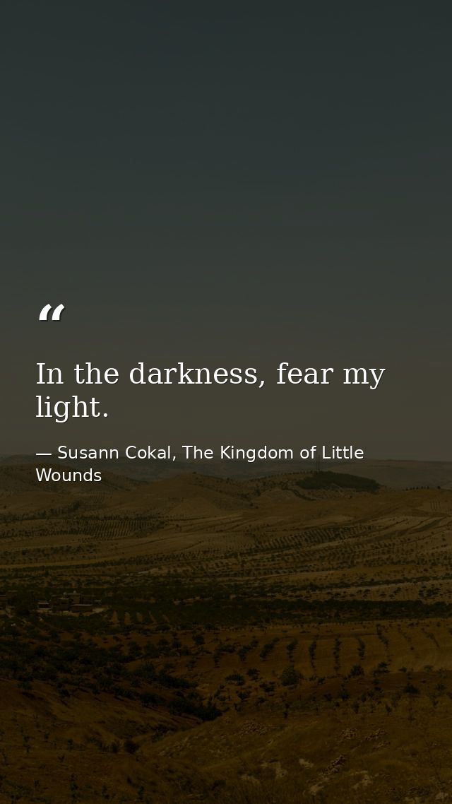 In the darkness, fear my light. — Susann Cokal, The Kingdom of Little Wounds