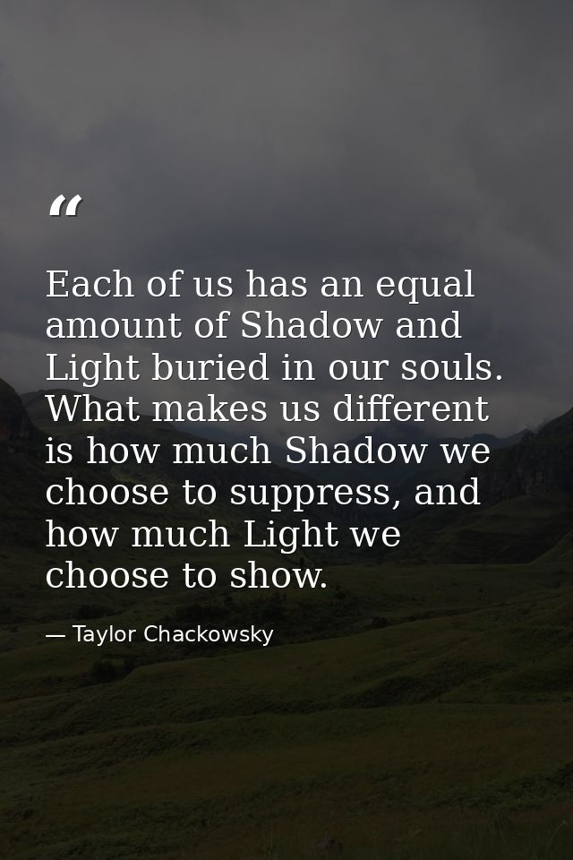 Each of us has an equal amount of Shadow and Light buried in our souls. What makes us different is how much Shadow we ch — Taylor Chackowsky