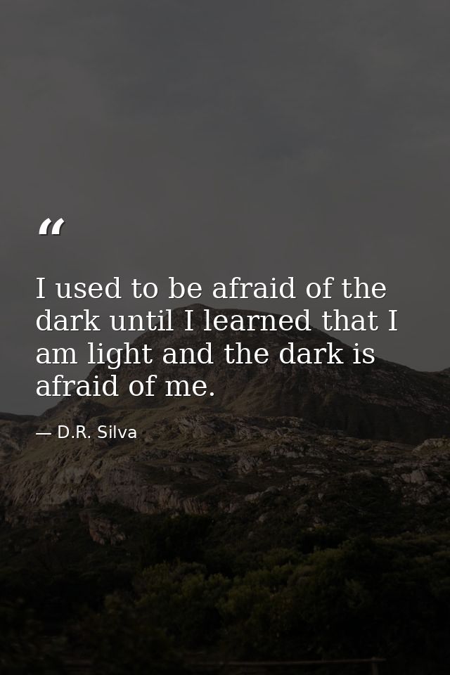 I used to be afraid of the dark until I learned that I am light and the dark is afraid of me. — D.R. Silva