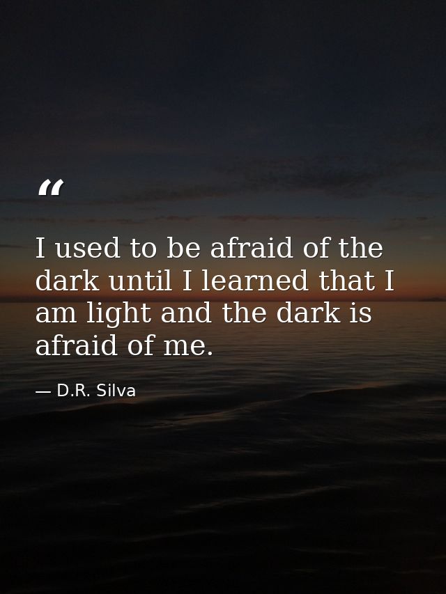 I used to be afraid of the dark until I learned that I am light and the dark is afraid of me. — D.R. Silva