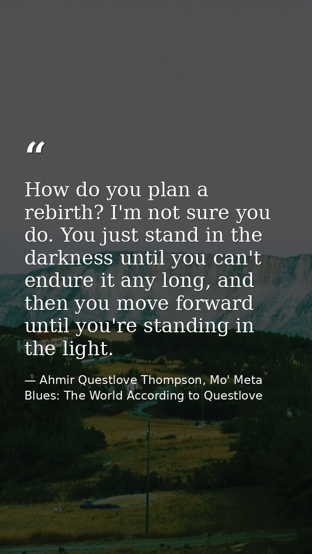 How do you plan a rebirth? I'm not sure you do. You just stand in the darkness until you can't endure it any long, and t — Ahmir Questlove Thompson, Mo' Meta Blues: The World According to Questlove