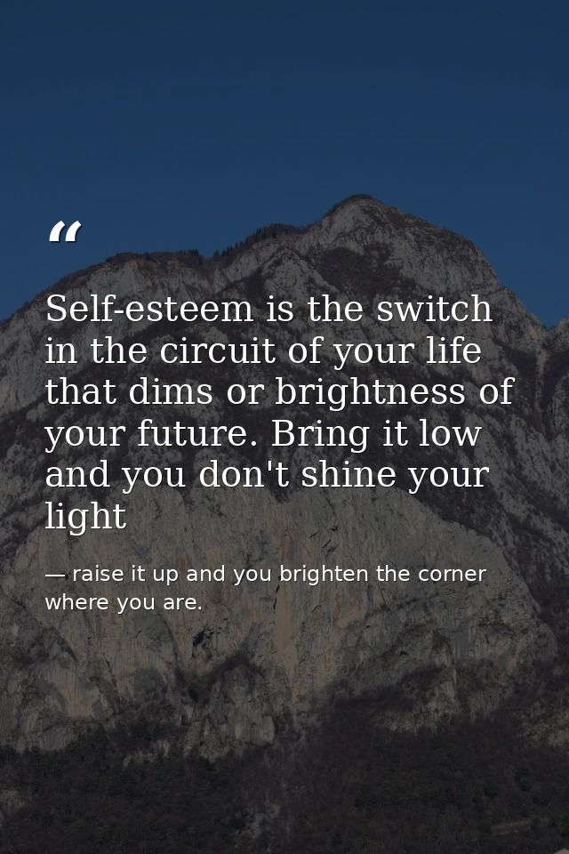 Self-esteem is the switch in the circuit of your life that dims or brightness of your future. Bring it low and you don't — raise it up and you brighten the corner where you are.