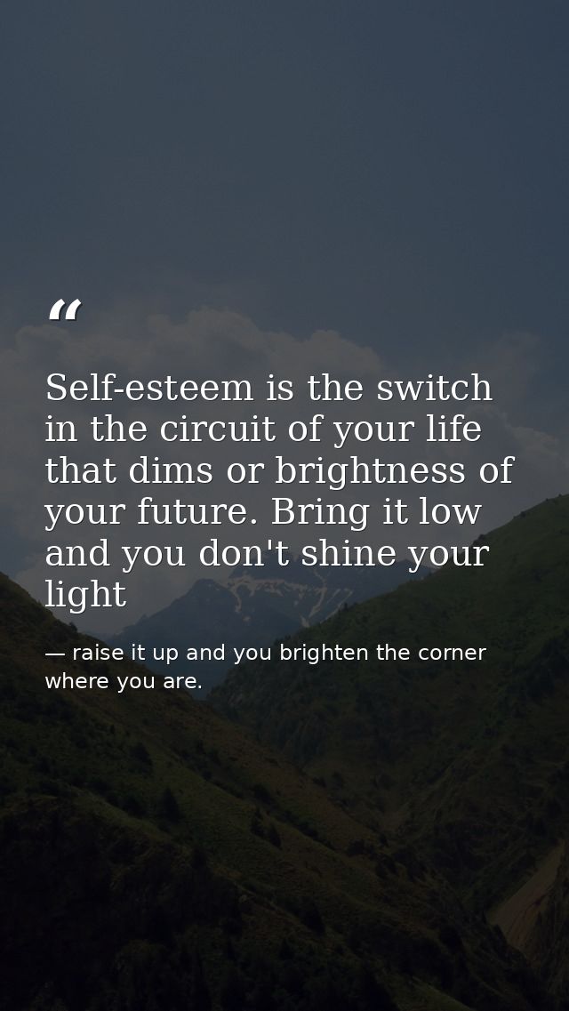Self-esteem is the switch in the circuit of your life that dims or brightness of your future. Bring it low and you don't — raise it up and you brighten the corner where you are.
