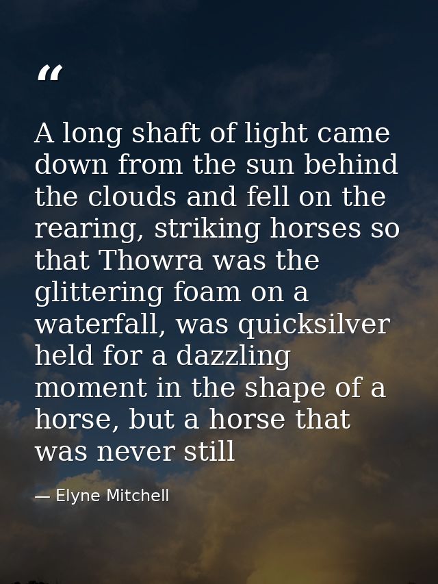 A long shaft of light came down from the sun behind the clouds and fell on the rearing, striking horses so that Thowra w — Elyne Mitchell