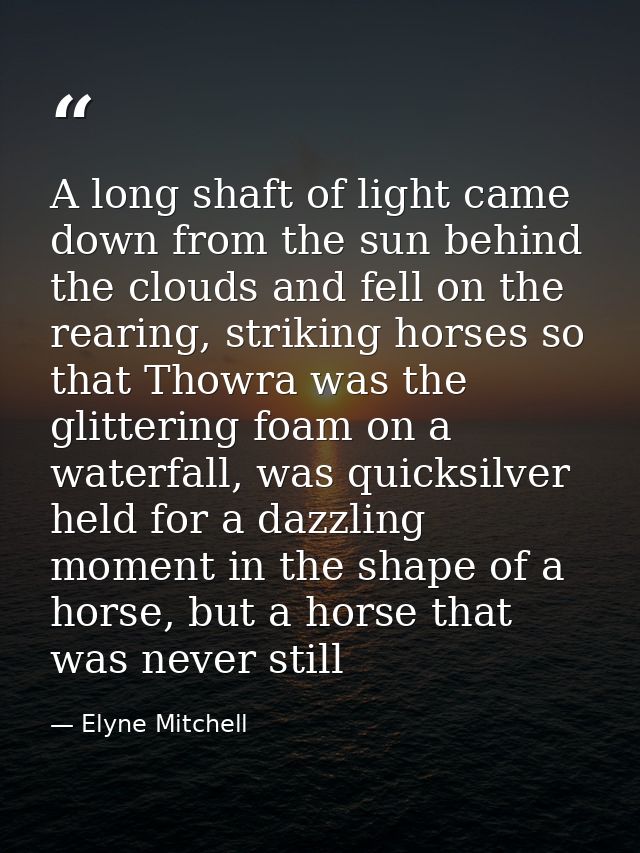 A long shaft of light came down from the sun behind the clouds and fell on the rearing, striking horses so that Thowra w — Elyne Mitchell