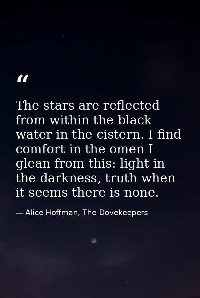 The stars are reflected from within the black water in the cistern. I find comfort in the omen I glean from this: light  — Alice Hoffman, The Dovekeepers