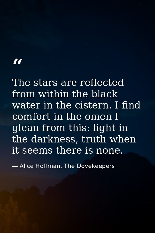 The stars are reflected from within the black water in the cistern. I find comfort in the omen I glean from this: light  — Alice Hoffman, The Dovekeepers