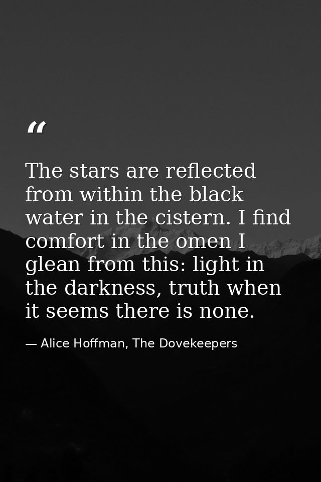 The stars are reflected from within the black water in the cistern. I find comfort in the omen I glean from this: light  — Alice Hoffman, The Dovekeepers