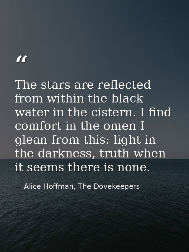 The stars are reflected from within the black water in the cistern. I find comfort in the omen I glean from this: light  — Alice Hoffman, The Dovekeepers