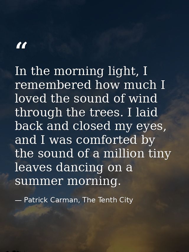 In the morning light, I remembered how much I loved the sound of wind through the trees. I laid back and closed my eyes, — Patrick Carman, The Tenth City