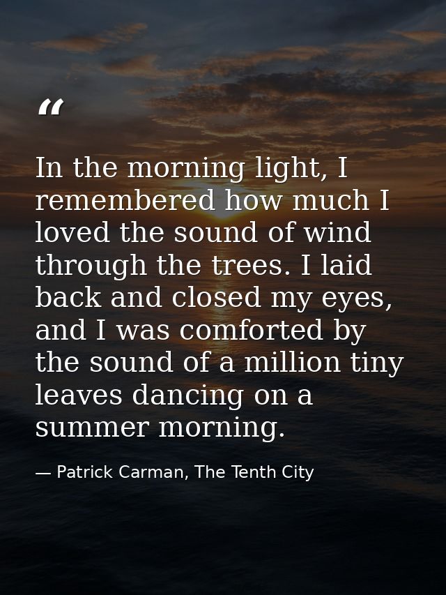 In the morning light, I remembered how much I loved the sound of wind through the trees. I laid back and closed my eyes, — Patrick Carman, The Tenth City