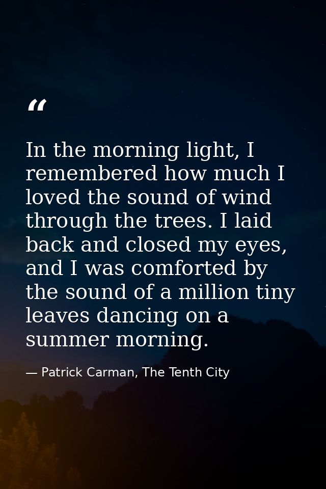 In the morning light, I remembered how much I loved the sound of wind through the trees. I laid back and closed my eyes, — Patrick Carman, The Tenth City