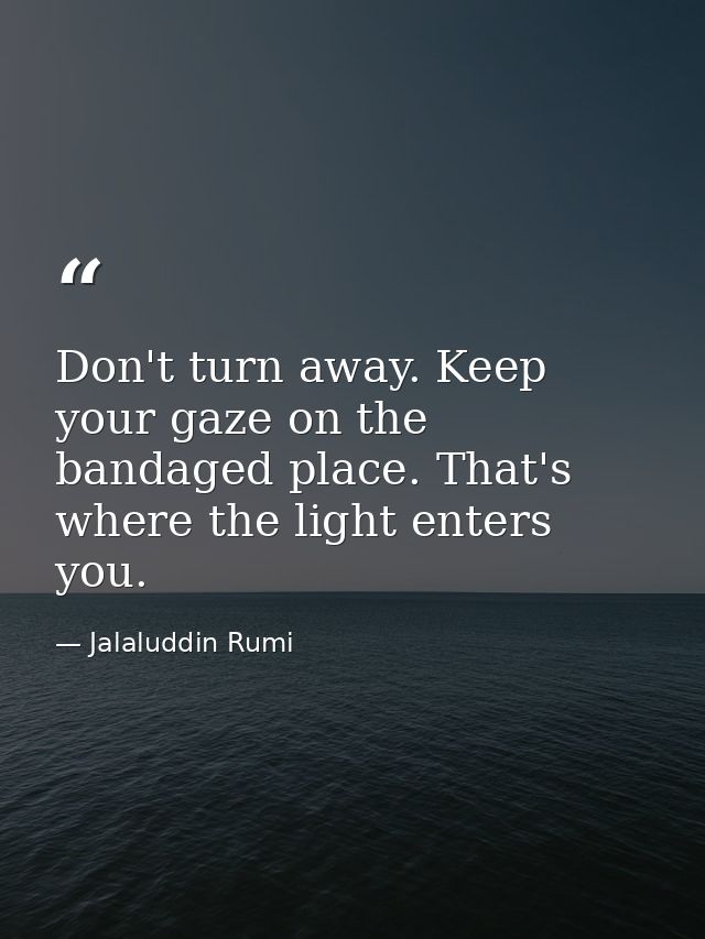 Don't turn away. Keep your gaze on the bandaged place. That's where the light enters you. — Jalaluddin Rumi