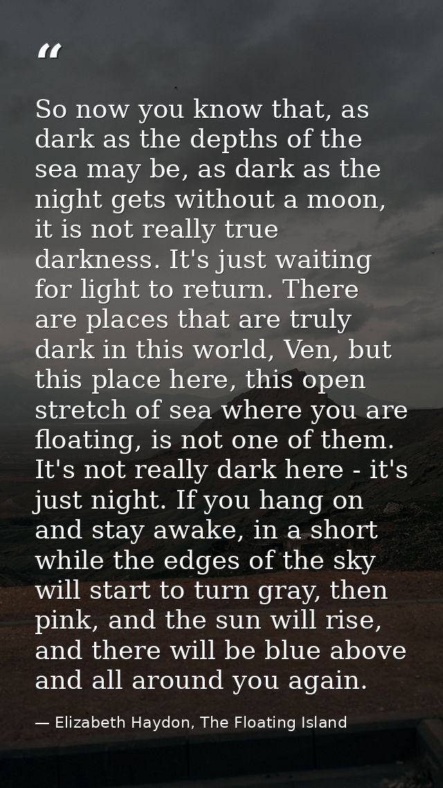 So now you know that, as dark as the depths of the sea may be, as dark as the night gets without a moon, it is not reall — Elizabeth Haydon, The Floating Island