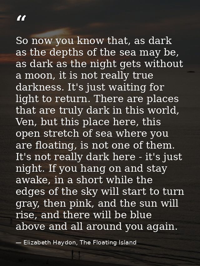 So now you know that, as dark as the depths of the sea may be, as dark as the night gets without a moon, it is not reall — Elizabeth Haydon, The Floating Island