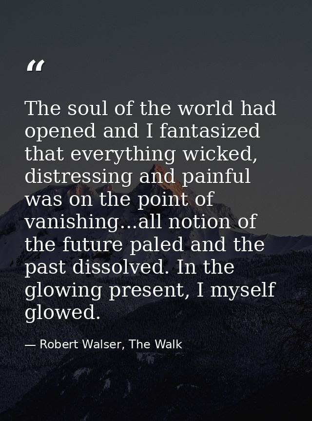 The soul of the world had opened and I fantasized that everything wicked, distressing and painful was on the point of va — Robert Walser, The Walk