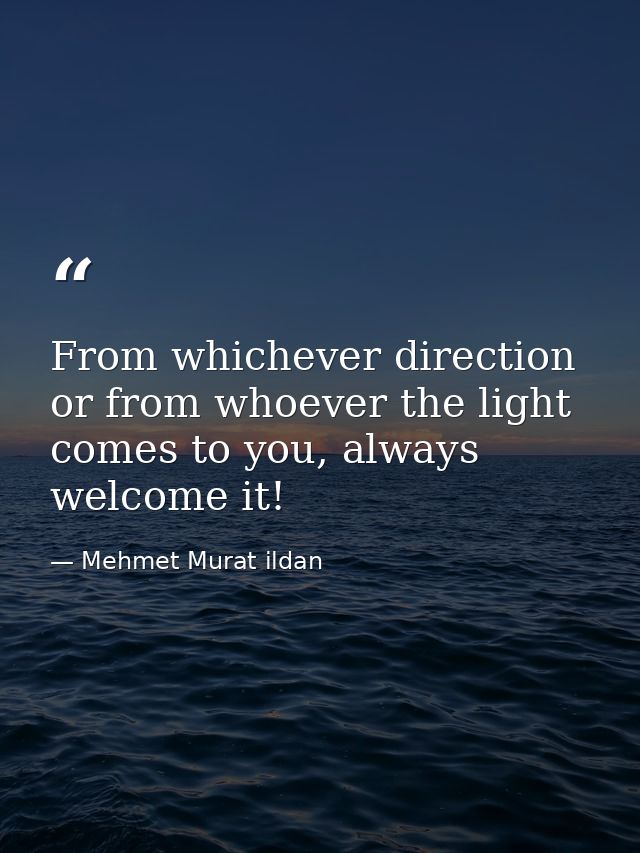 From whichever direction or from whoever the light comes to you, always welcome it! — Mehmet Murat ildan