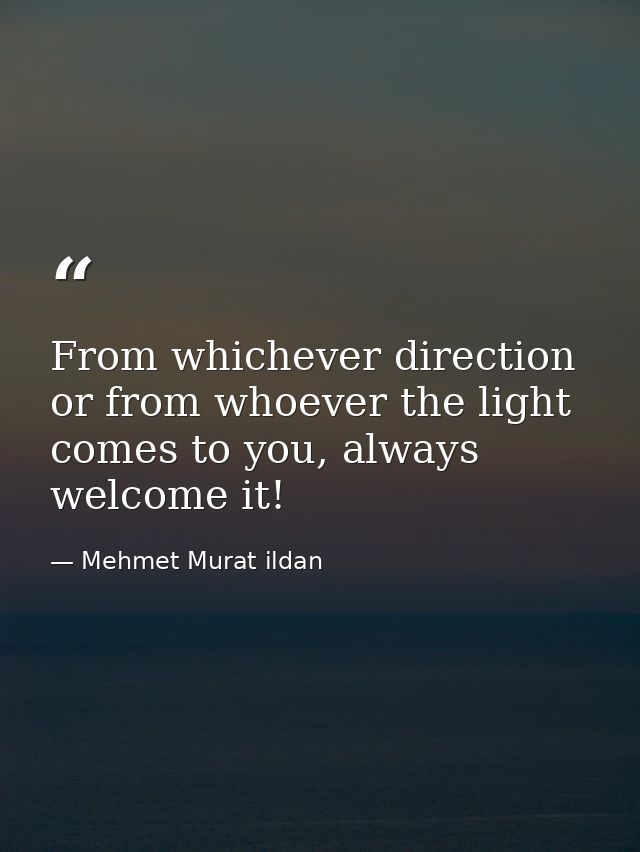 From whichever direction or from whoever the light comes to you, always welcome it! — Mehmet Murat ildan
