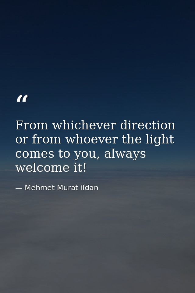 From whichever direction or from whoever the light comes to you, always welcome it! — Mehmet Murat ildan