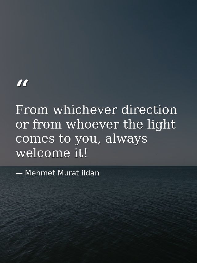 From whichever direction or from whoever the light comes to you, always welcome it! — Mehmet Murat ildan