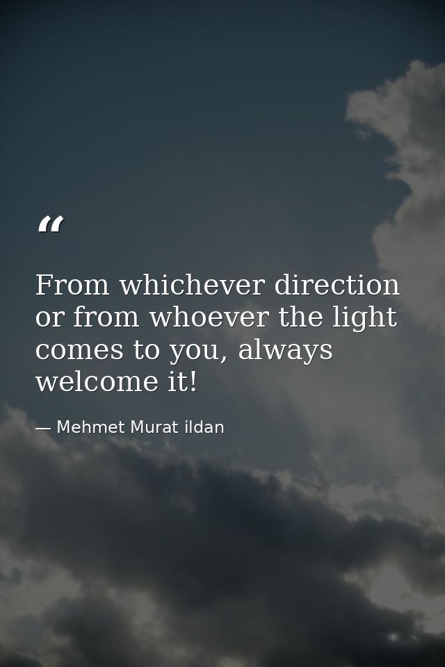 From whichever direction or from whoever the light comes to you, always welcome it! — Mehmet Murat ildan