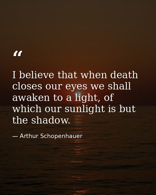I believe that when death closes our eyes we shall awaken to a light, of which our sunlight is but the shadow. — Arthur Schopenhauer