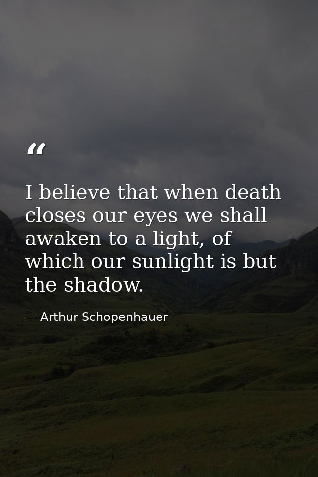 I believe that when death closes our eyes we shall awaken to a light, of which our sunlight is but the shadow. — Arthur Schopenhauer