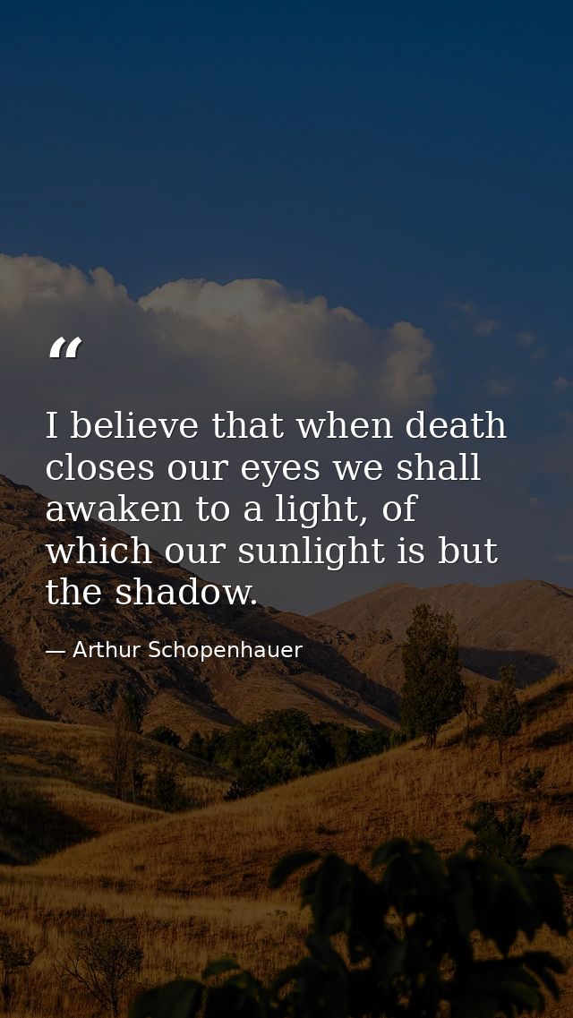 I believe that when death closes our eyes we shall awaken to a light, of which our sunlight is but the shadow. — Arthur Schopenhauer