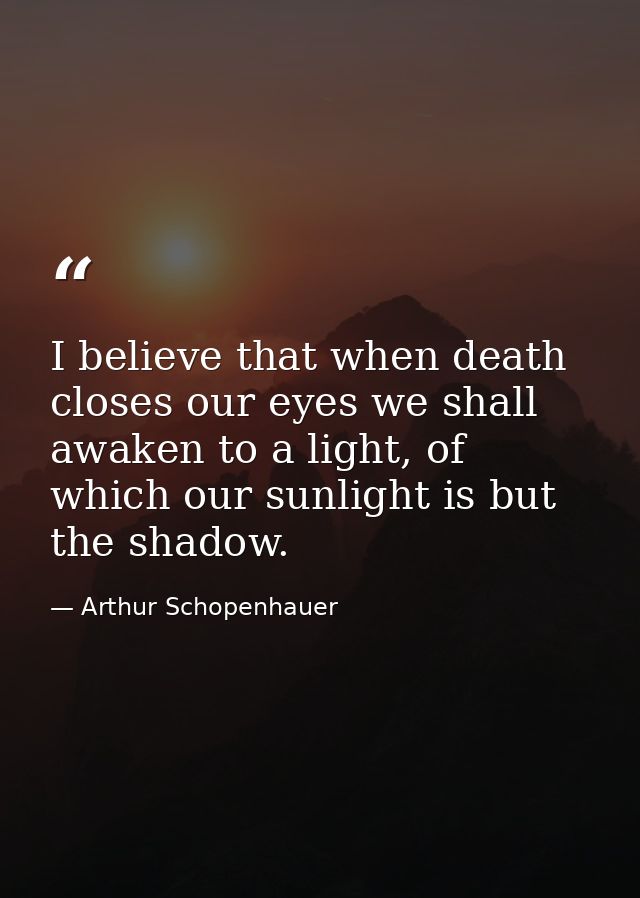 I believe that when death closes our eyes we shall awaken to a light, of which our sunlight is but the shadow. — Arthur Schopenhauer