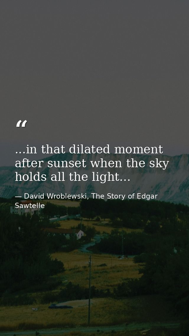 ...in that dilated moment after sunset when the sky holds all the light... — David Wroblewski, The Story of Edgar Sawtelle