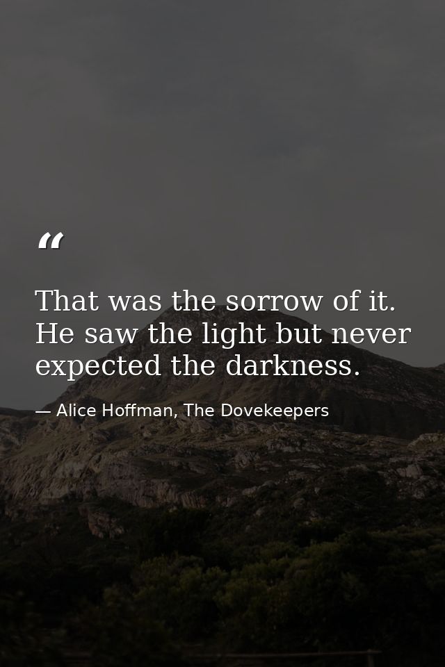 That was the sorrow of it. He saw the light but never expected the darkness. — Alice Hoffman, The Dovekeepers