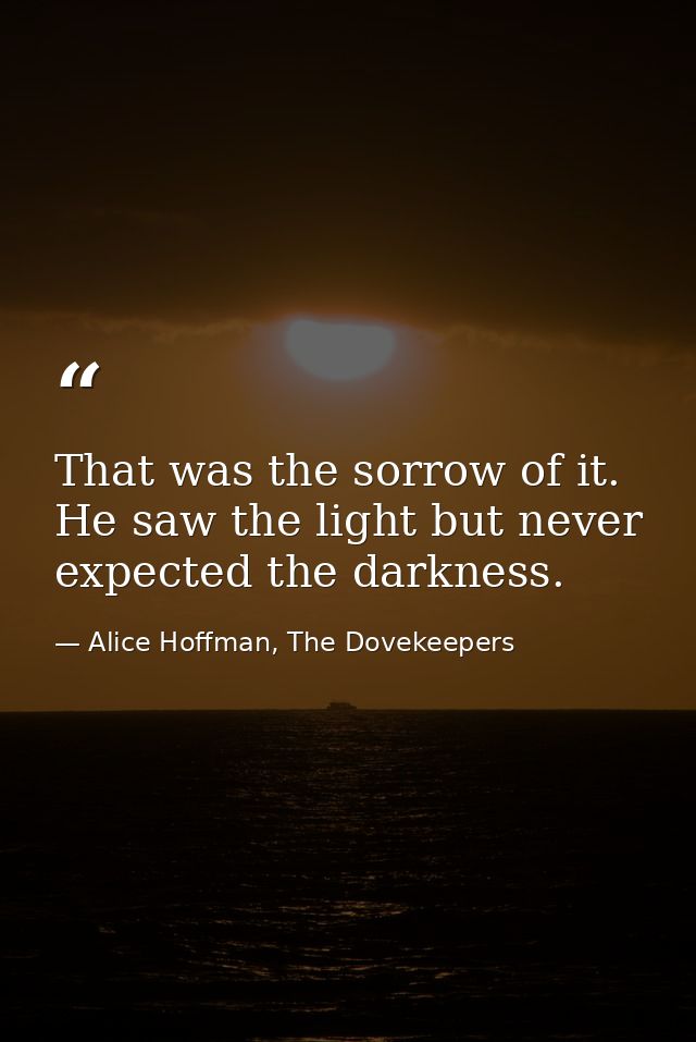 That was the sorrow of it. He saw the light but never expected the darkness. — Alice Hoffman, The Dovekeepers