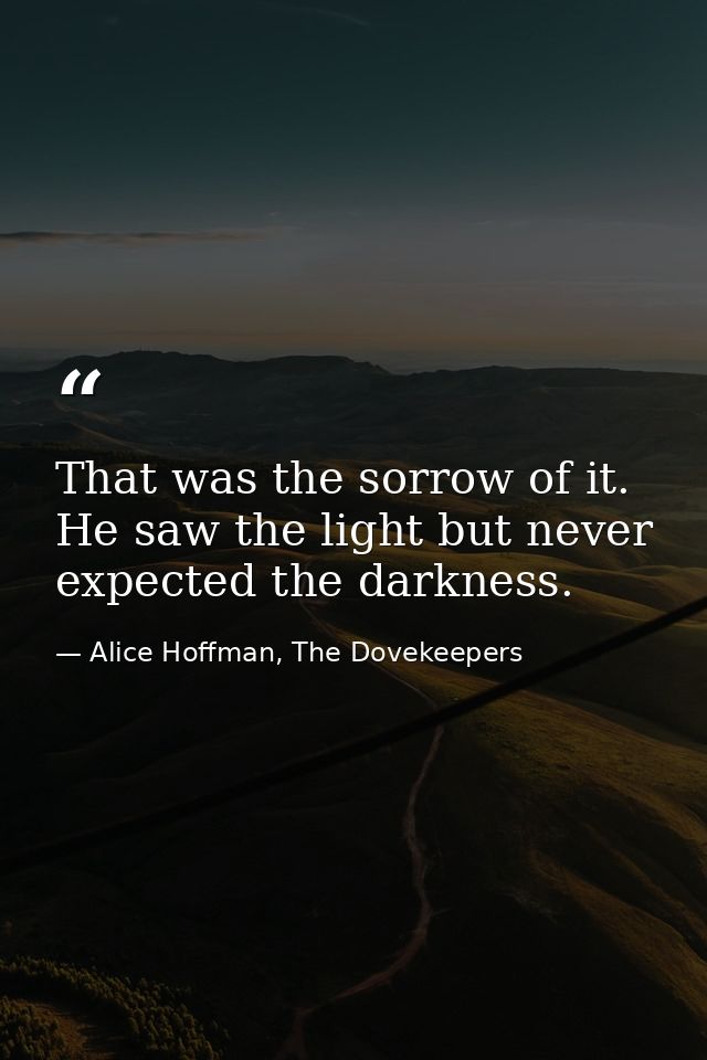 That was the sorrow of it. He saw the light but never expected the darkness. — Alice Hoffman, The Dovekeepers