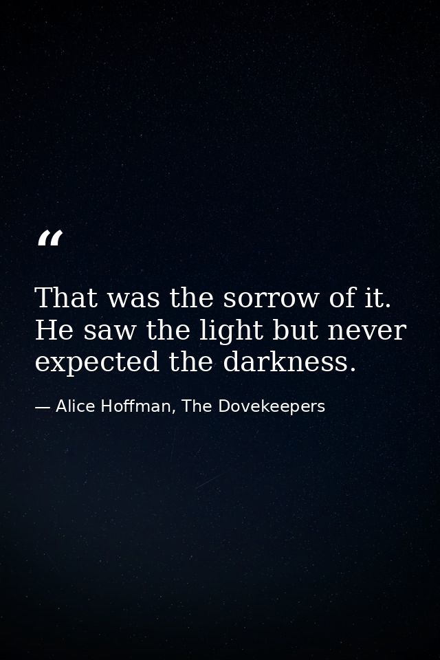 That was the sorrow of it. He saw the light but never expected the darkness. — Alice Hoffman, The Dovekeepers