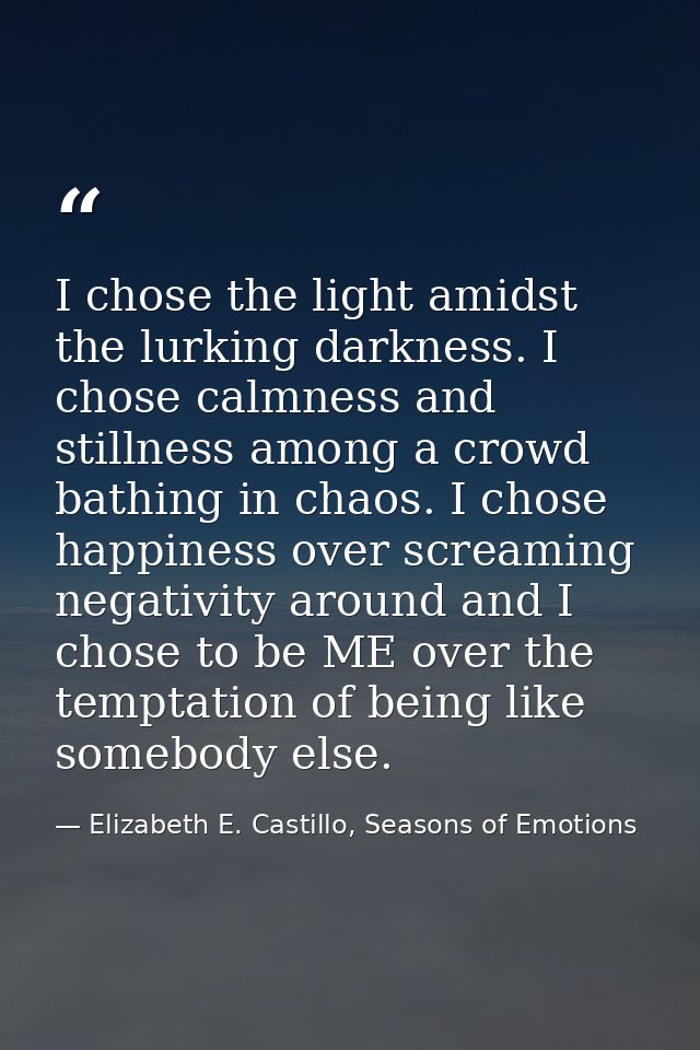I chose the light amidst the lurking darkness. I chose calmness and stillness among a crowd bathing in chaos. I chose ha — Elizabeth E. Castillo, Seasons of Emotions