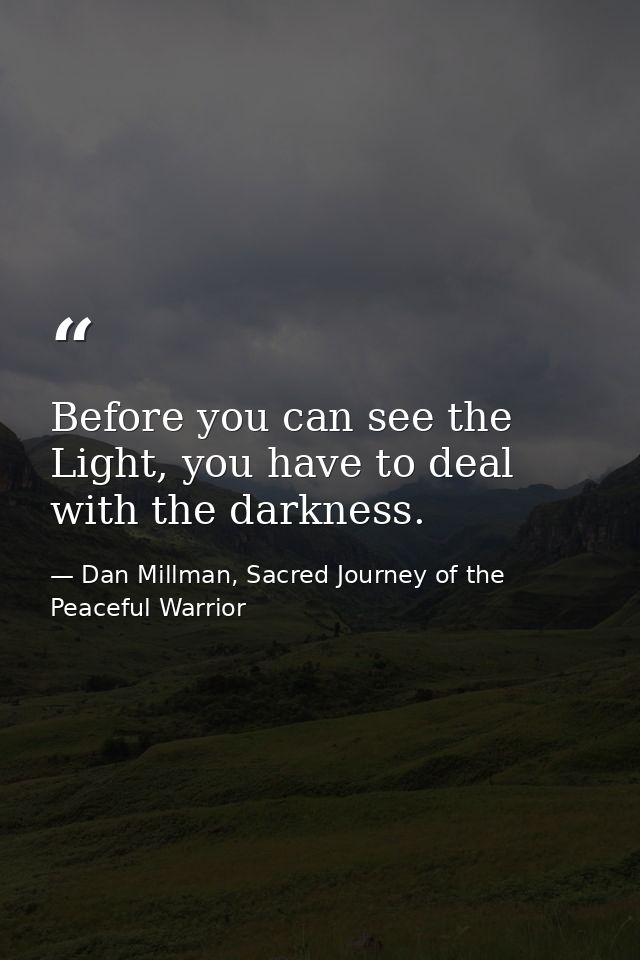 Before you can see the Light, you have to deal with the darkness. — Dan Millman, Sacred Journey of the Peaceful Warrior