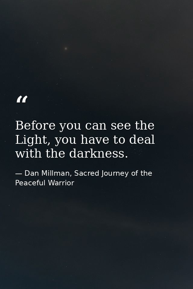 Before you can see the Light, you have to deal with the darkness. — Dan Millman, Sacred Journey of the Peaceful Warrior