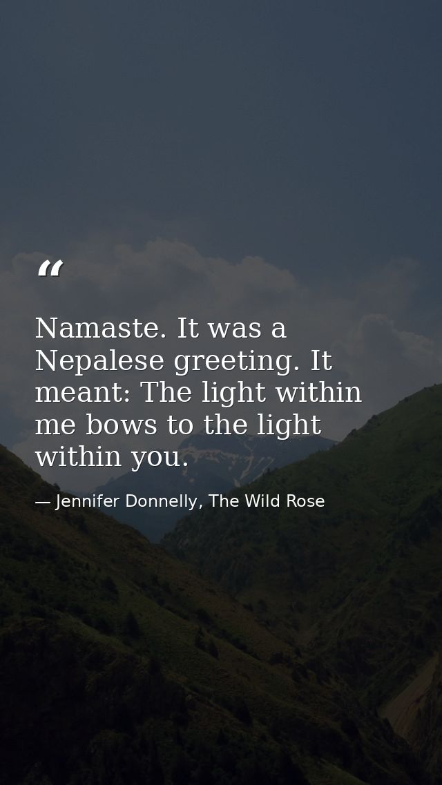 Namaste. It was a Nepalese greeting. It meant: The light within me bows to the light within you. — Jennifer Donnelly, The Wild Rose
