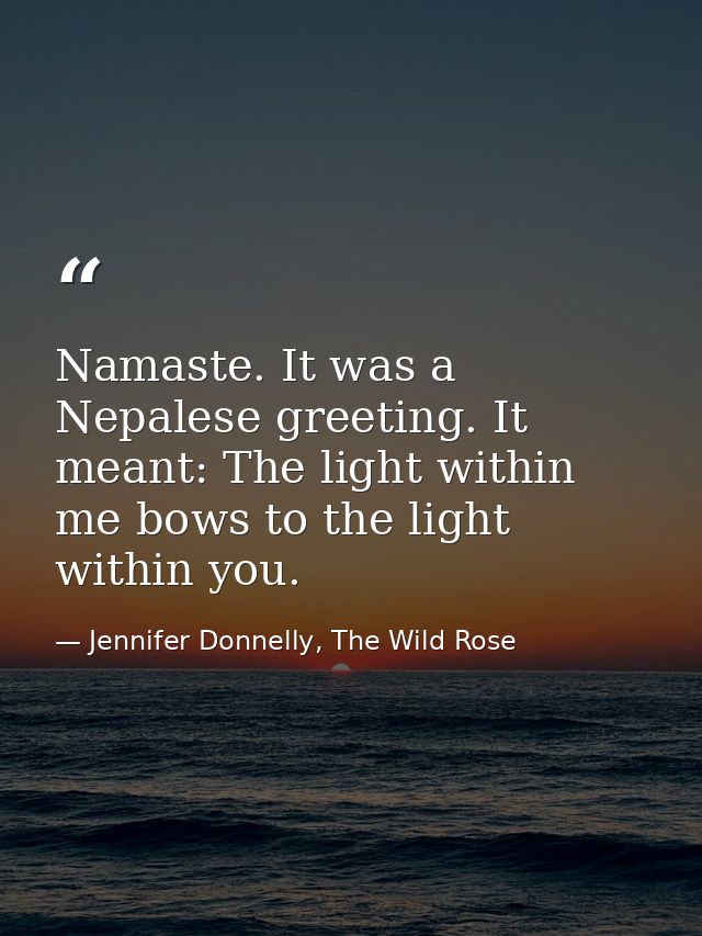 Namaste. It was a Nepalese greeting. It meant: The light within me bows to the light within you. — Jennifer Donnelly, The Wild Rose
