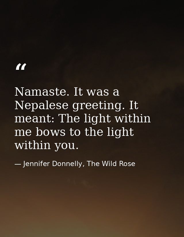 Namaste. It was a Nepalese greeting. It meant: The light within me bows to the light within you. — Jennifer Donnelly, The Wild Rose
