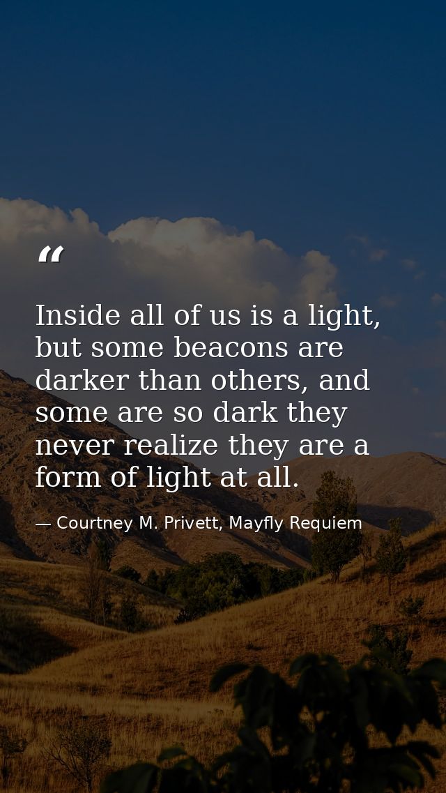 Inside all of us is a light, but some beacons are darker than others, and some are so dark they never realize they are a — Courtney M. Privett, Mayfly Requiem