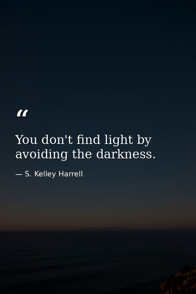 You don't find light by avoiding the darkness. — S. Kelley Harrell