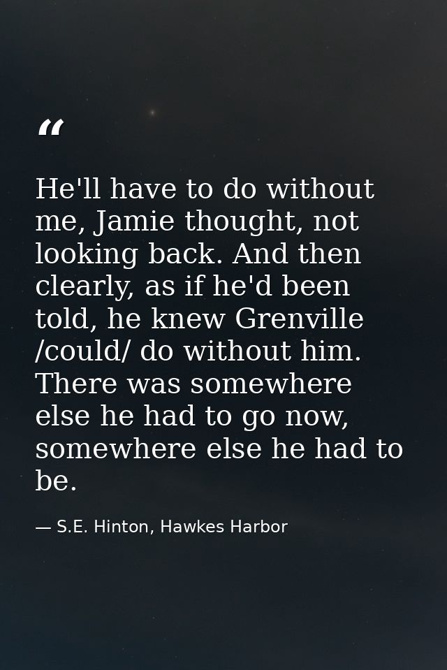 He'll have to do without me, Jamie thought, not looking back. And then clearly, as if he'd been told, he knew Grenville  — S.E. Hinton, Hawkes Harbor