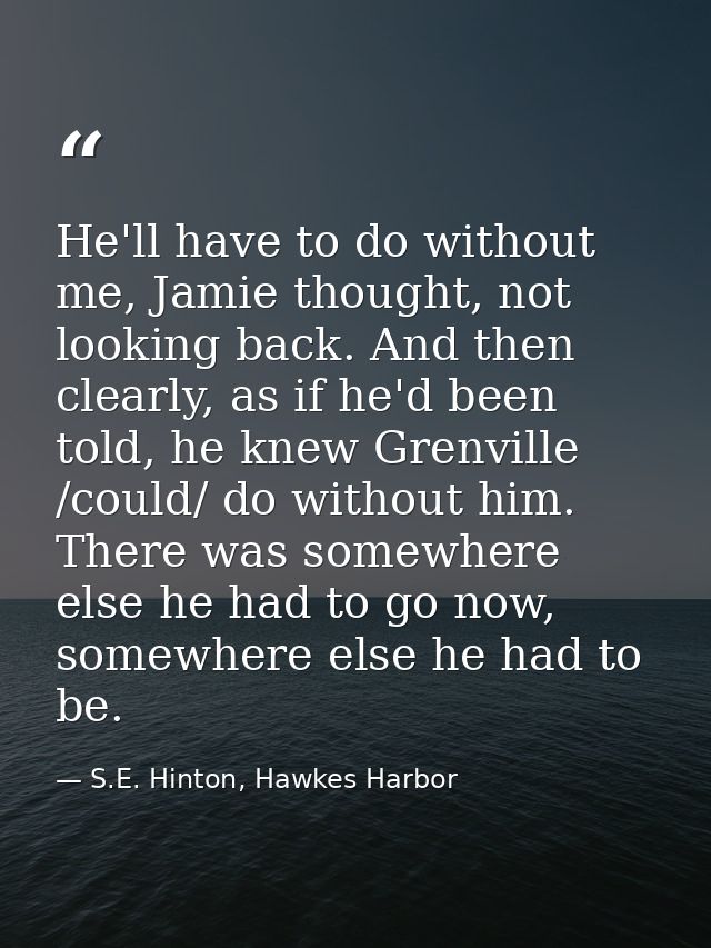 He'll have to do without me, Jamie thought, not looking back. And then clearly, as if he'd been told, he knew Grenville  — S.E. Hinton, Hawkes Harbor