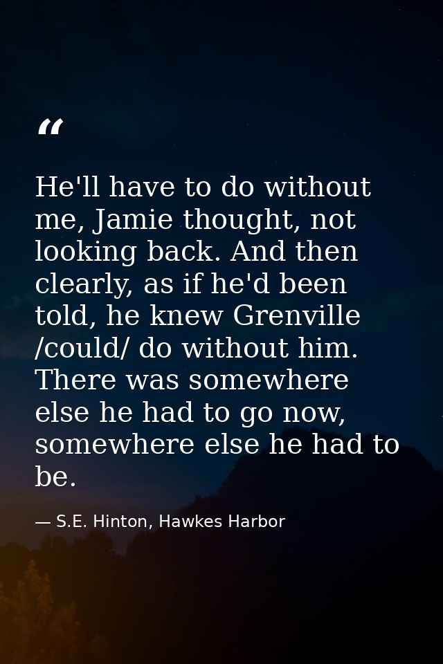 He'll have to do without me, Jamie thought, not looking back. And then clearly, as if he'd been told, he knew Grenville  — S.E. Hinton, Hawkes Harbor