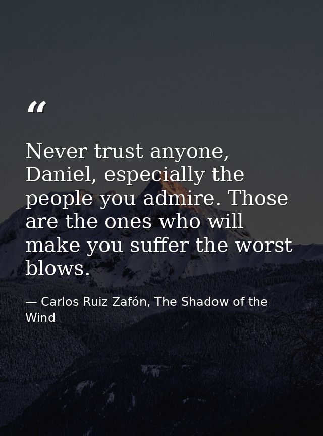 Never trust anyone, Daniel, especially the people you admire. Those are the ones who will make you suffer the worst blow — Carlos Ruiz Zafón, The Shadow of the Wind